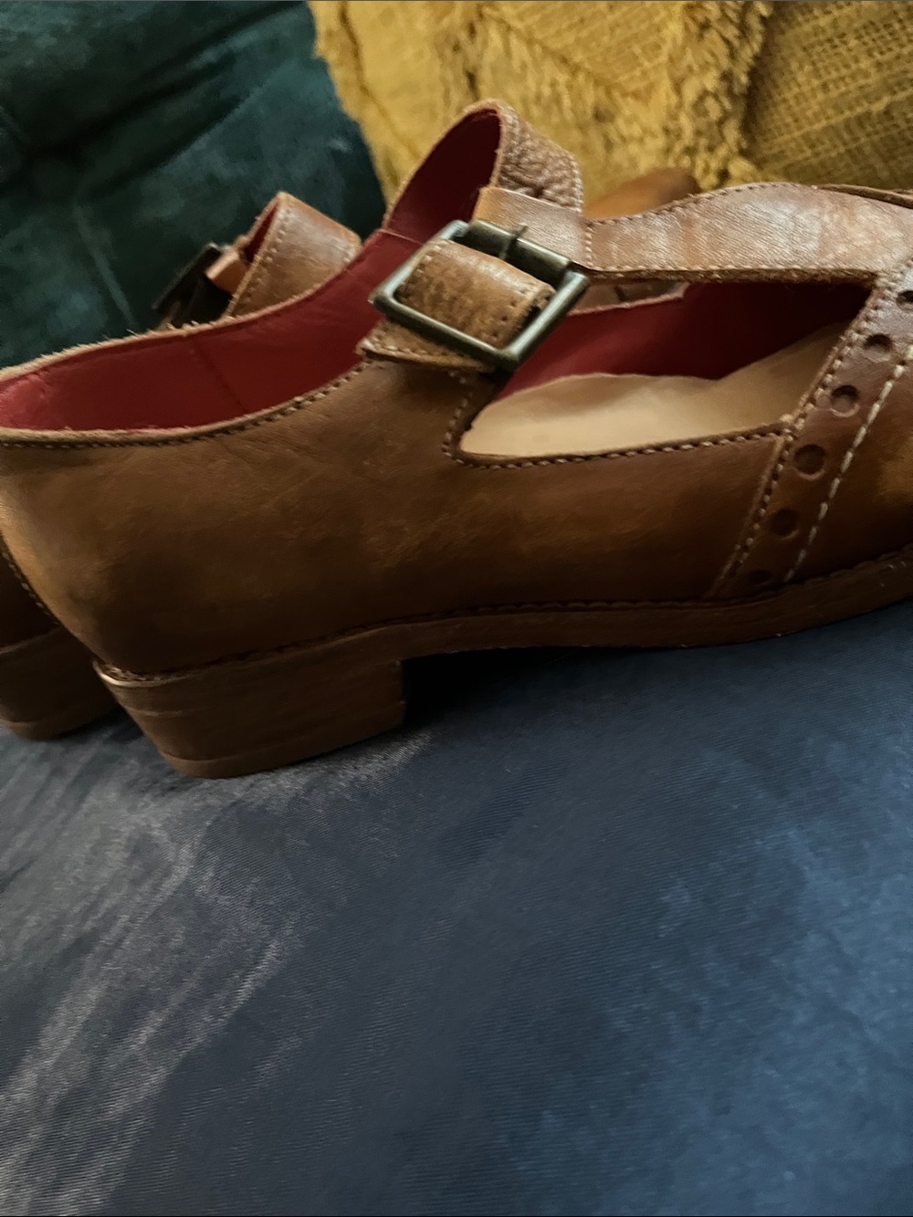 BED|STU Brown Leather T-Strap Brogue Flats - Picture 5 of 5